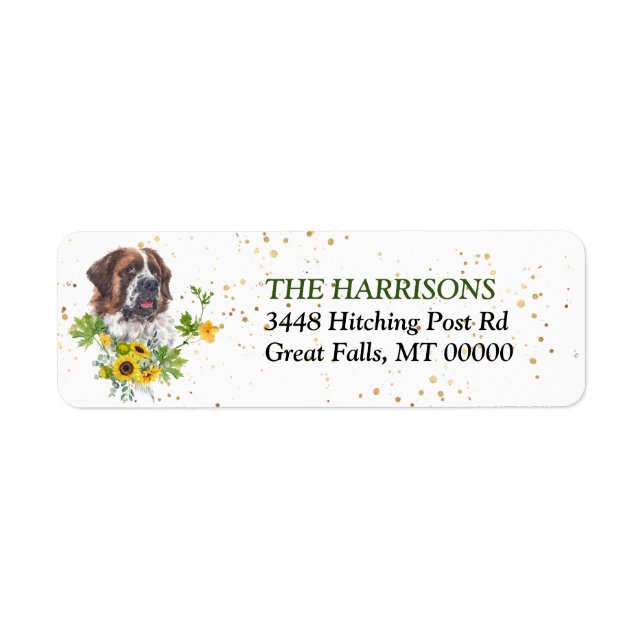 Sunflower Eucalyptus Saint Bernard Return Address Label (Front)