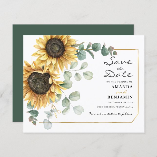 Sunflower Eucalyptus Save The Date Announcement (Front/Back)