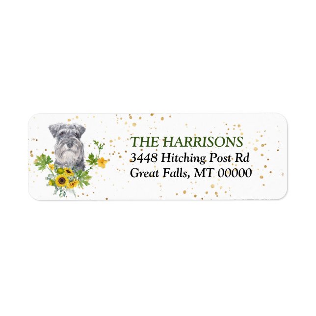 Sunflower Eucalyptus Schnauzer Return Address Label (Front)