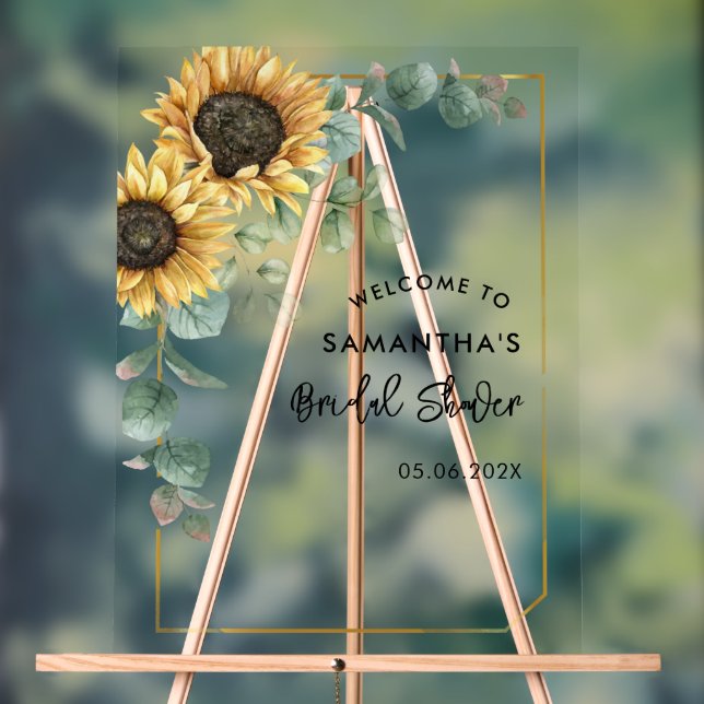 Sunflower Eucalyptus Script Bridal Shower Welcome Acrylic Sign (Neutral)