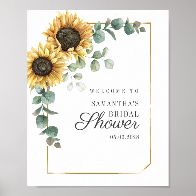 Sunflower Eucalyptus Script Bridal Shower Welcome Poster (Front)
