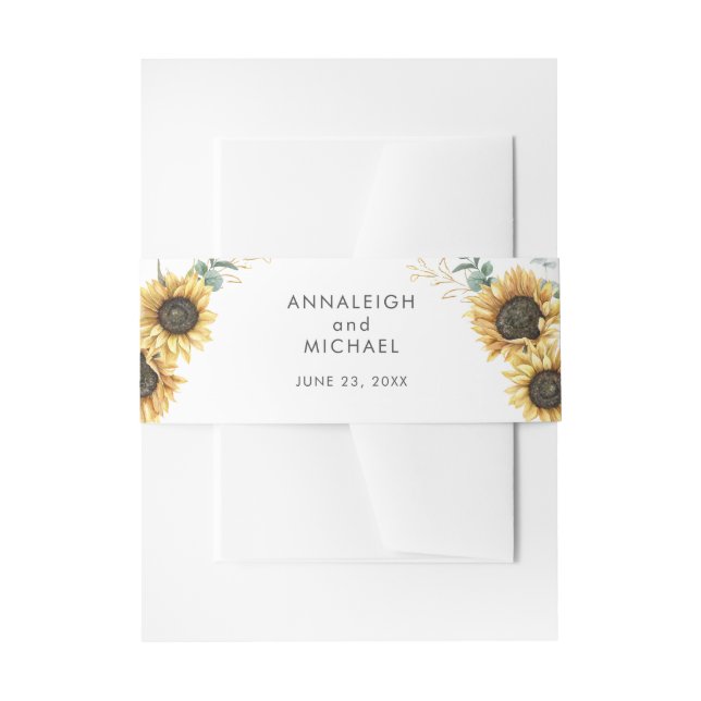 Sunflower Eucalyptus Succulent Wedding Invitation Belly Band (Front Example)