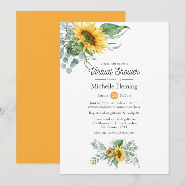 Sunflower Eucalyptus Virtual Baby or Bridal Shower Invitation (Front/Back)