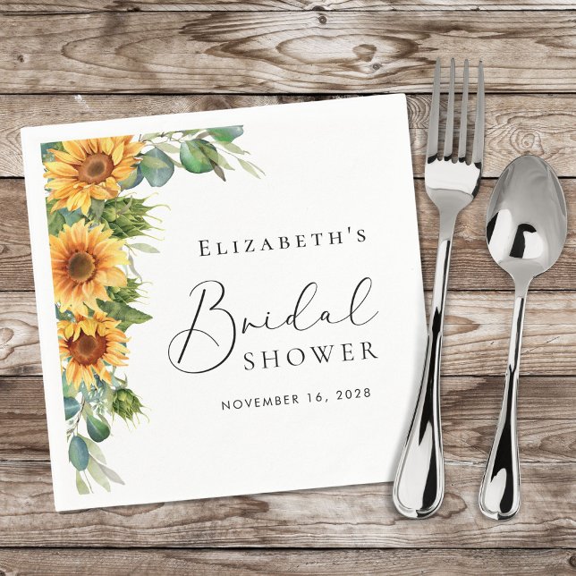 Sunflower Eucalyptus Watercolor Bridal Shower Napkin (Creator Uploaded)