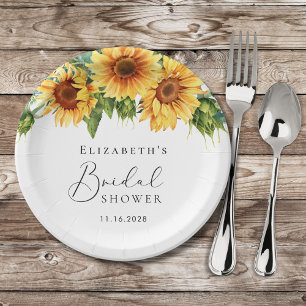 Sunflower Eucalyptus Watercolor Bridal Shower Paper Plate
