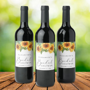 Sunflower Eucalyptus Watercolor Bridal Shower Wine Label