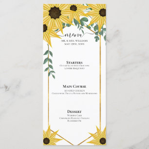 Sunflower Eucalyptus Watercolor Yellow Floral Menu