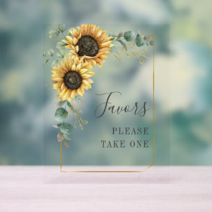 Sunflower Eucalyptus Wedding Favours Acrylic Sign