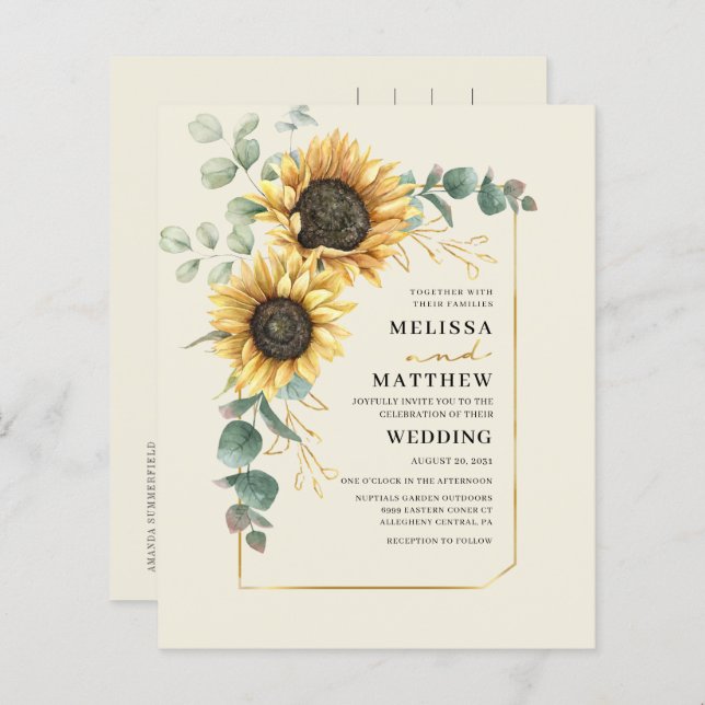 Sunflower Eucalyptus Wedding Floral Invitation (Front/Back)