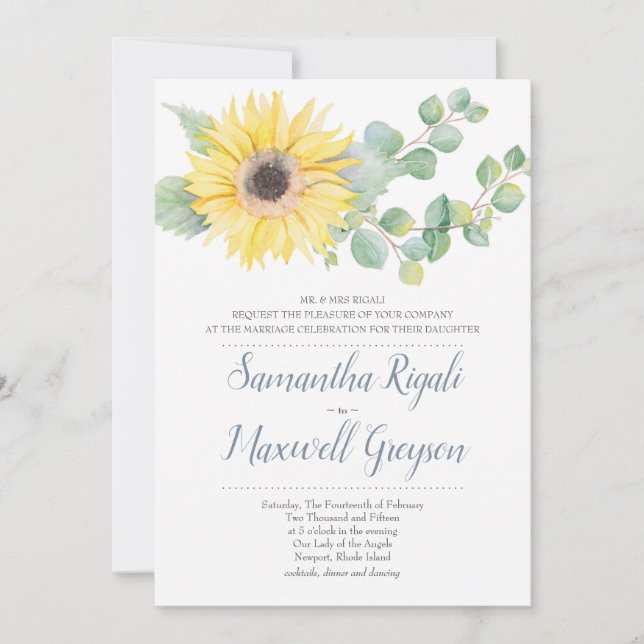 Sunflower & Eucalyptus Wedding Invitation (Front)