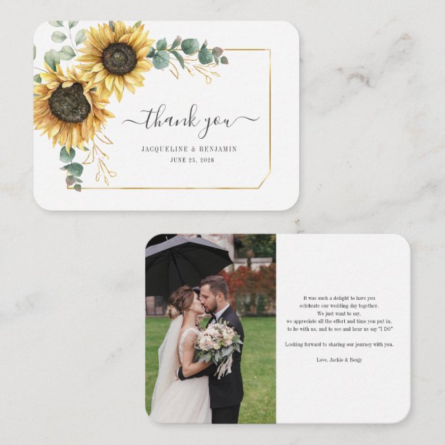 Sunflower Eucalyptus Wedding Photo Thank You Card (Front/Back)