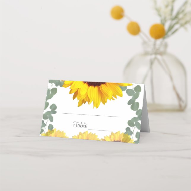 Sunflower Eucalyptus Wedding Place Cards (Front)