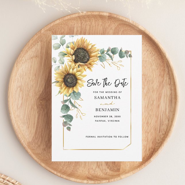 Sunflower Eucalyptus Wedding Save The Date (Sunflower Eucalyptus Watercolor Wedding Save the Date Notecard)