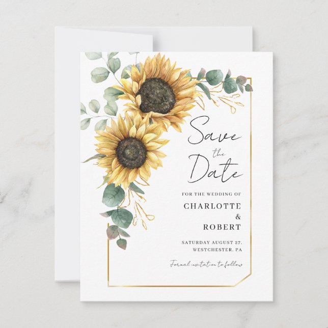 Sunflower Eucalyptus Wedding Save The Date (Front)