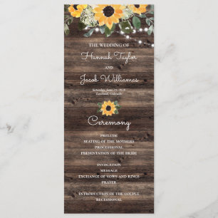 Sunflower Eucalyptus Wood Wedding Program