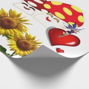 Sunflower Fairy Mushroom Love Matte Wrapping Paper
