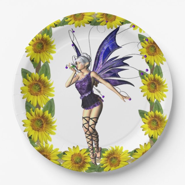 Sunflower Fairy Paper Plates (Front)