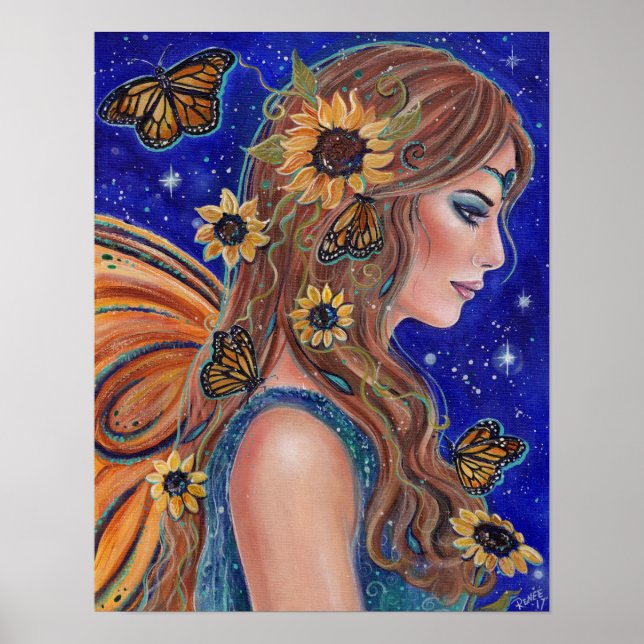 Sunflower fairy with butterflies art by Renee Poster (Front)
