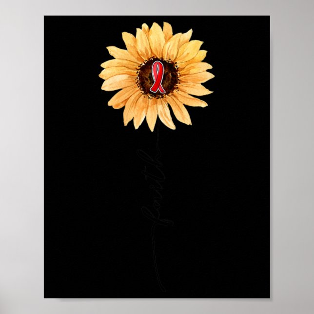 Sunflower FAITH Burgundy Ribbon Brain Aneurysm Awa Poster (Front)