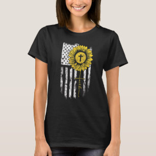 Sunflower Faith Cross Usa Flag American Jesus Chri T-Shirt