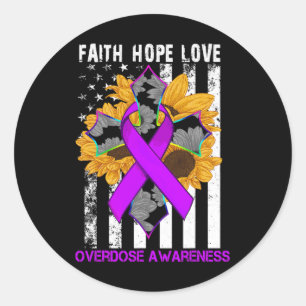 Sunflower Faith Hope Love Cross And Flag Overdose  Classic Round Sticker