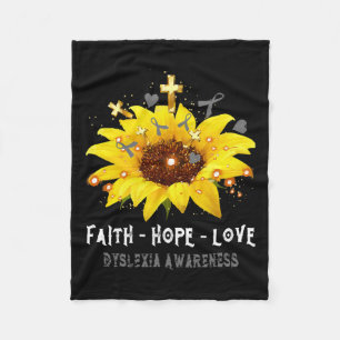 Sunflower Faith Hope Love Dyslexia Awareness Tee Fleece Blanket
