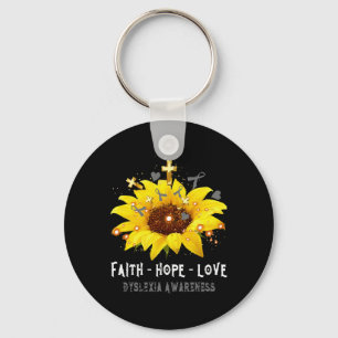 Sunflower Faith Hope Love Dyslexia Awareness Tee Key Ring