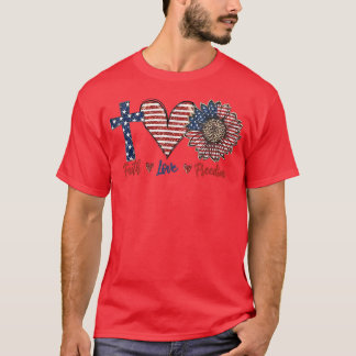 Sunflower Faith Love Freedom Happy 4th Of July  T-Shirt