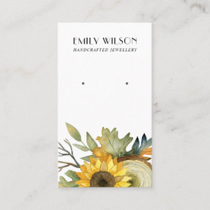 SUNFLOWER FALL AUTUMN WOOD STUD EARRING DISPLAY BUSINESS CARD