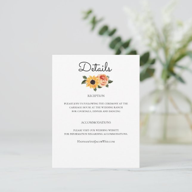 Sunflower Fall Roses Wedding Enclosure Card (Standing Front)