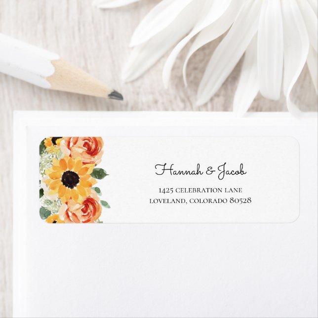 Sunflower Fall Roses Wedding Return Address Label (Insitu)