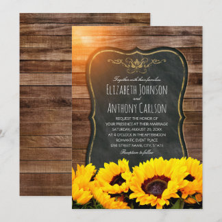 Sunflower Fall Wedding Rustic Chalkboard Invitation