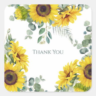 Sunflower Family Birthday Party Thank You Square Sticker