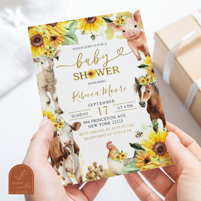 Sunflower Farm Animal Summer Baby Shower Invitation (Creator Uploaded)