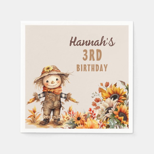 Sunflower Farm Scarecrow Birthday Napkin (Front)