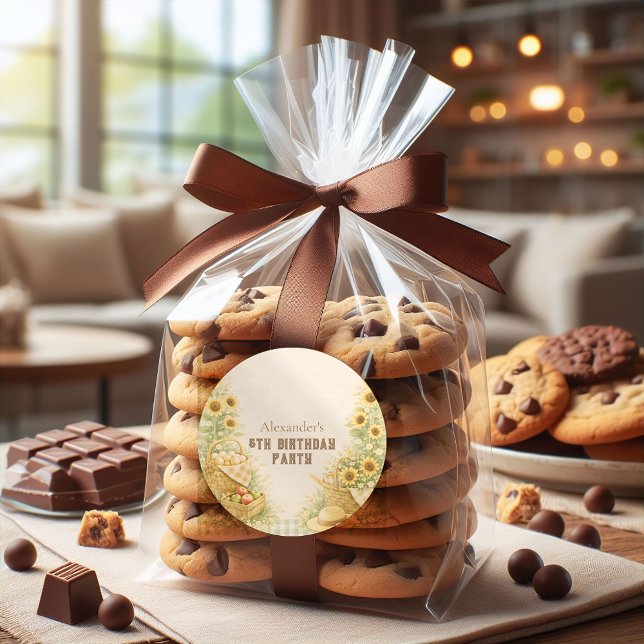 Sunflower Farm Storybook Kids Birthday Classic Round Sticker (Creator Uploaded)