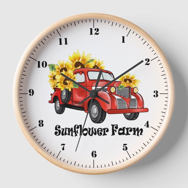 "Sunflower Farms" Vintage Truck/Sunflowers Wall Clock (Front)
