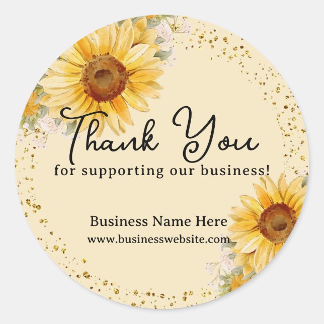 Sunflower Faux Gold Glitter Business Wedding Classic Round Sticker (Front)