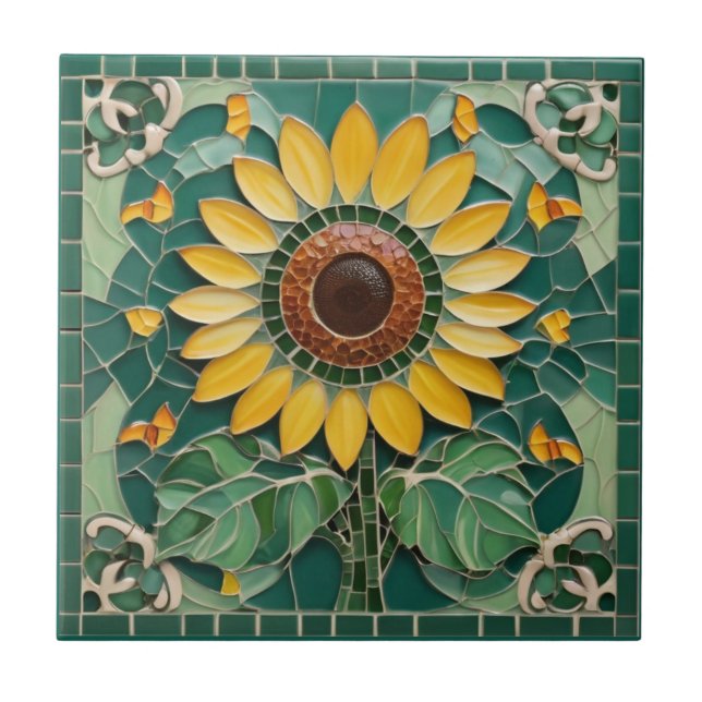 Sunflower Faux Mosaic Dark Green Ceramic Tile (Front)