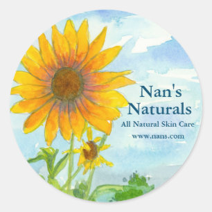 Sunflower Field All Natural Watercolor Landscape Classic Round Sticker