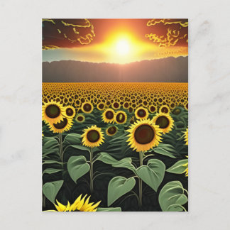sunflower field at sunset postcard