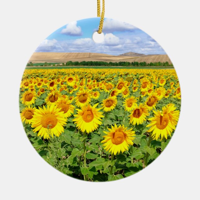 Sunflower field ceramic ornament (Front)
