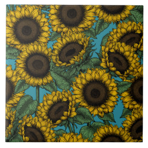 Sunflower field ceramic tile