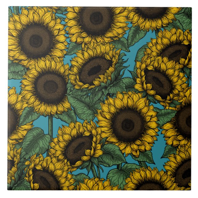 Sunflower field ceramic tile (Front)