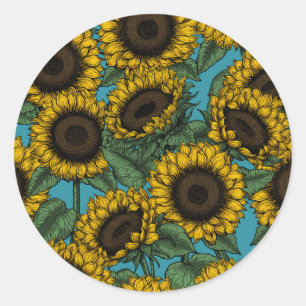Sunflower field classic round sticker