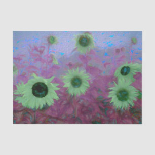 Sunflower Field Green Purple Blue Vintage Art Tissue Paper