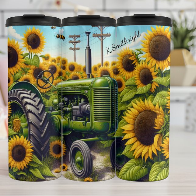 Sunflower Field Green Tractor Summer Thermal Tumbler (Creator Uploaded)