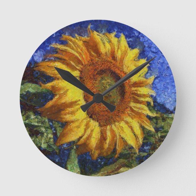 Sunflower Field In Colourful Artistic Style Round Clock (Front)