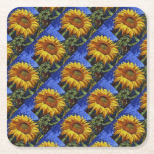 Sunflower Field In Colourful Artistic Style Square Paper Coaster