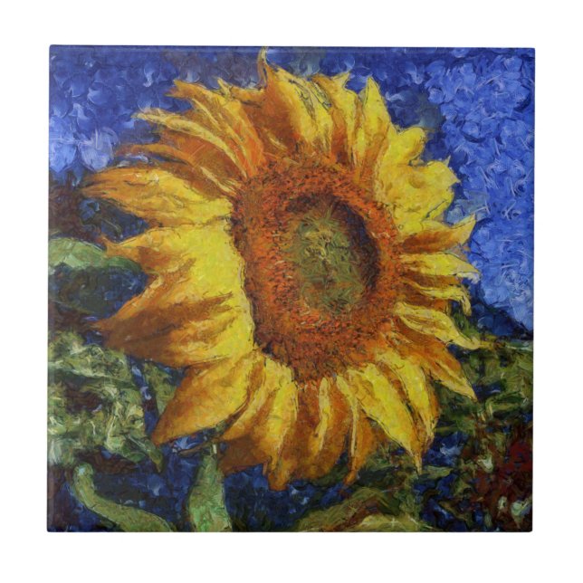 Sunflower Field In Colourful Artistic Style Tile (Front)